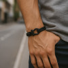 M Bracelet homme cuir cordons noir fermoir manille marin acier
