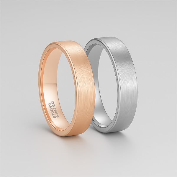 Bague mariage personnalisee alliance tungstene brossee or rose