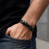 Bracelet homme cuir double cordon tresse noir fermoir tete de mort acier