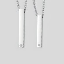 Collar colgante personalizado pareja barra de acero engastada con circonitas para grabar
