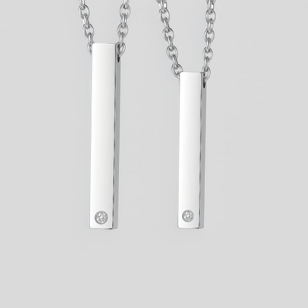 Pendentif personnalise collier couple barre acier serti zirconium a graver