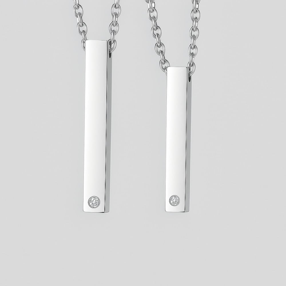 Pendentif personnalise collier couple barre acier serti zirconium a graver