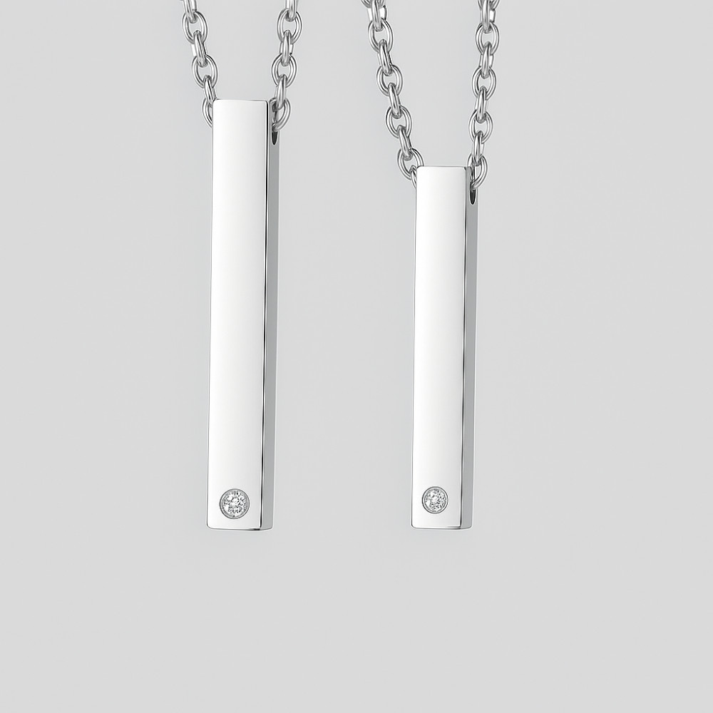 Pendentif personnalise collier couple barre acier serti zirconium a graver