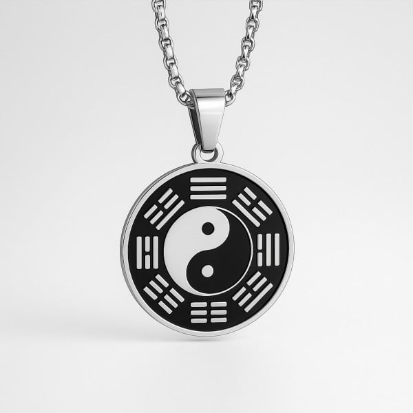Pendentif personnalise homme tai-chi yin yang harmonie acier