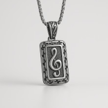 Men's Stainless Steel Clef Music Pendant Necklace