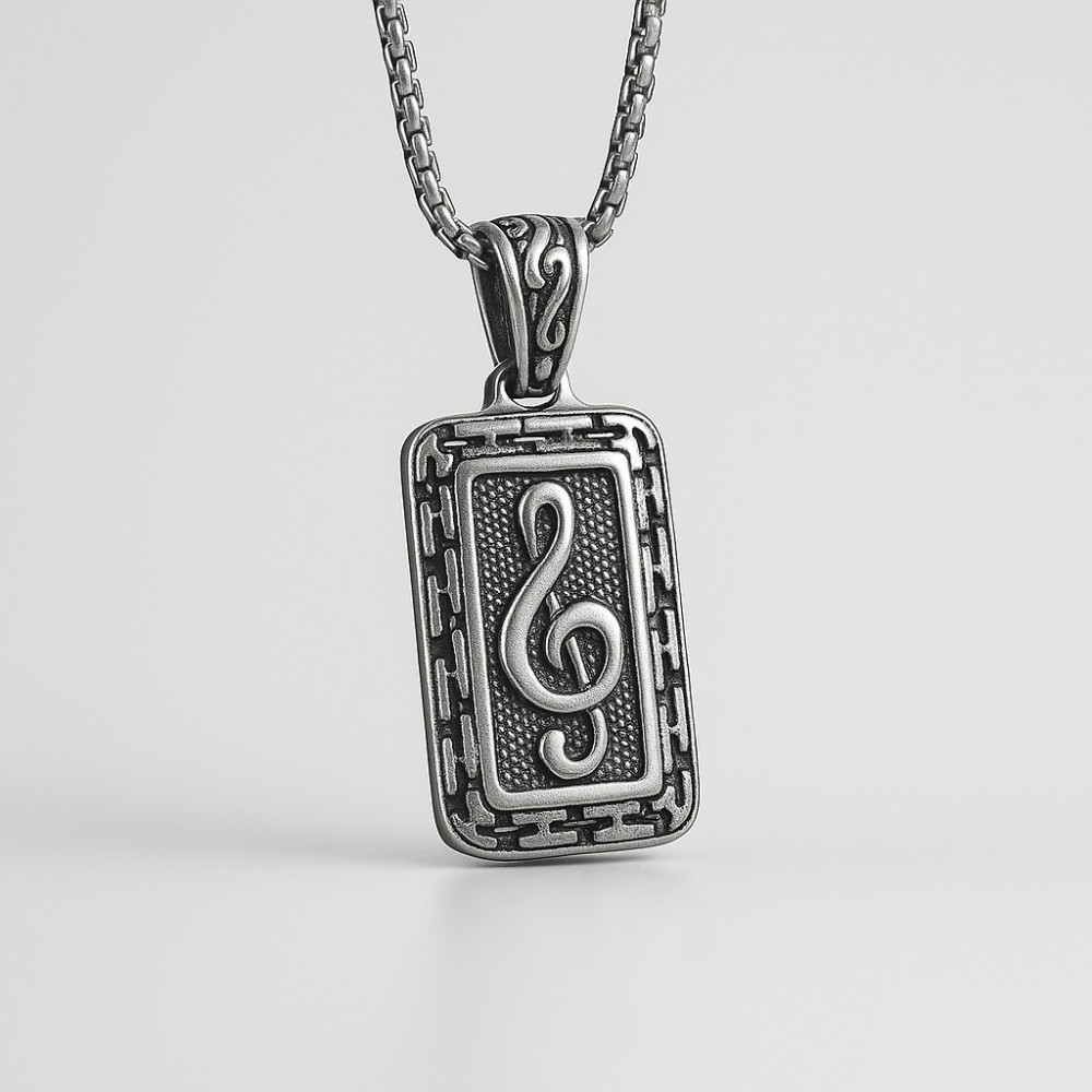 Men's Stainless Steel Clef Music Pendant Necklace
