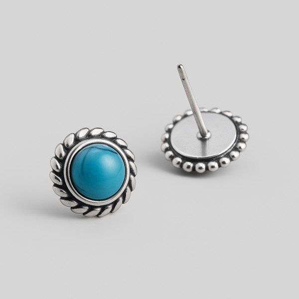 Boucles D'oreilles Argent 925 – Turquoise Et Nacre, Fixation Papillon, Rondes