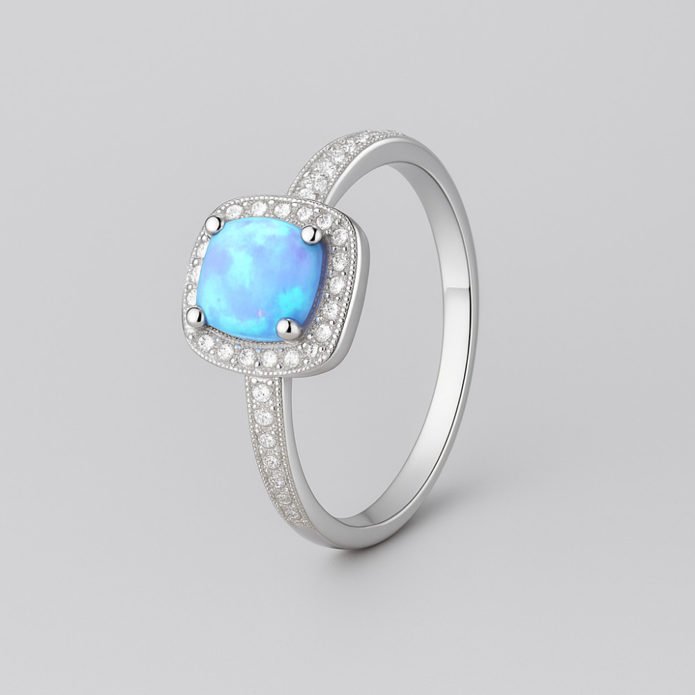 Bague femme argent rhodie opale pavage zirconium