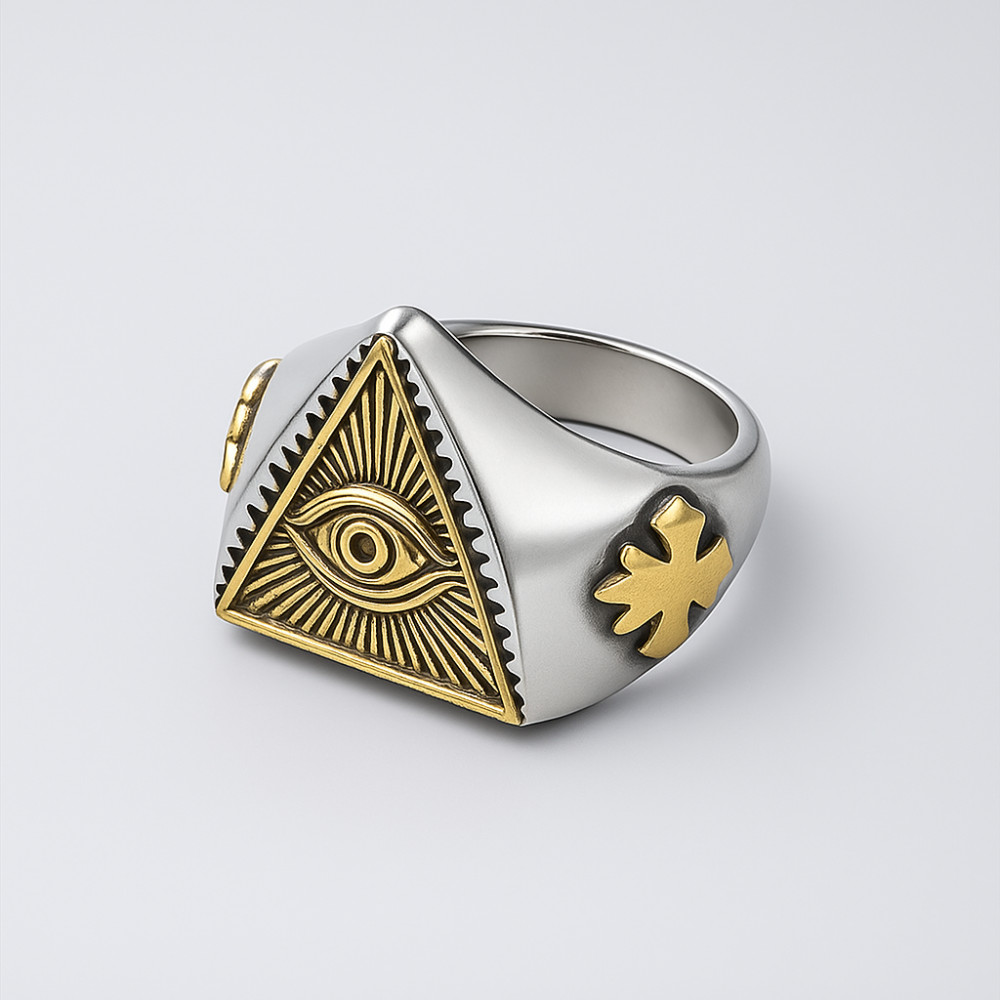 Bague argent chevaliere homme oeil de la providence croix