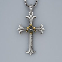 Colgante cruz hombre, ojo de la providencia, plata maciza