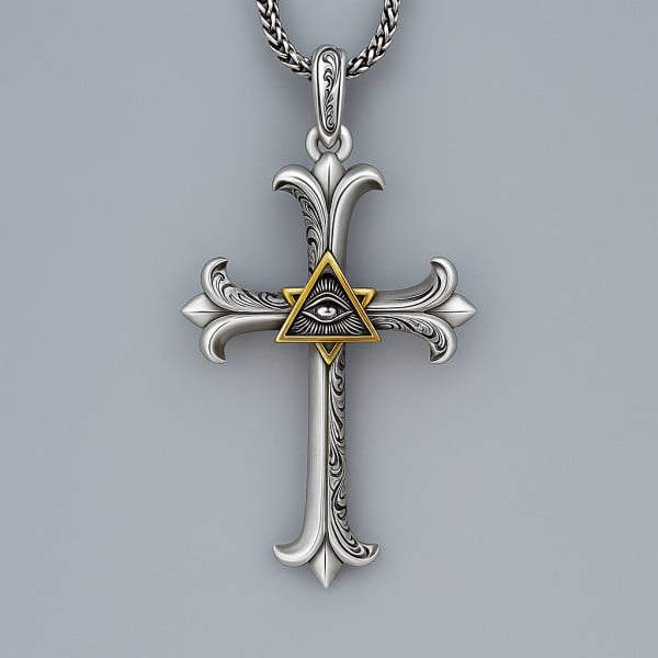 Pendentif homme croix oeil de la providence argent massif