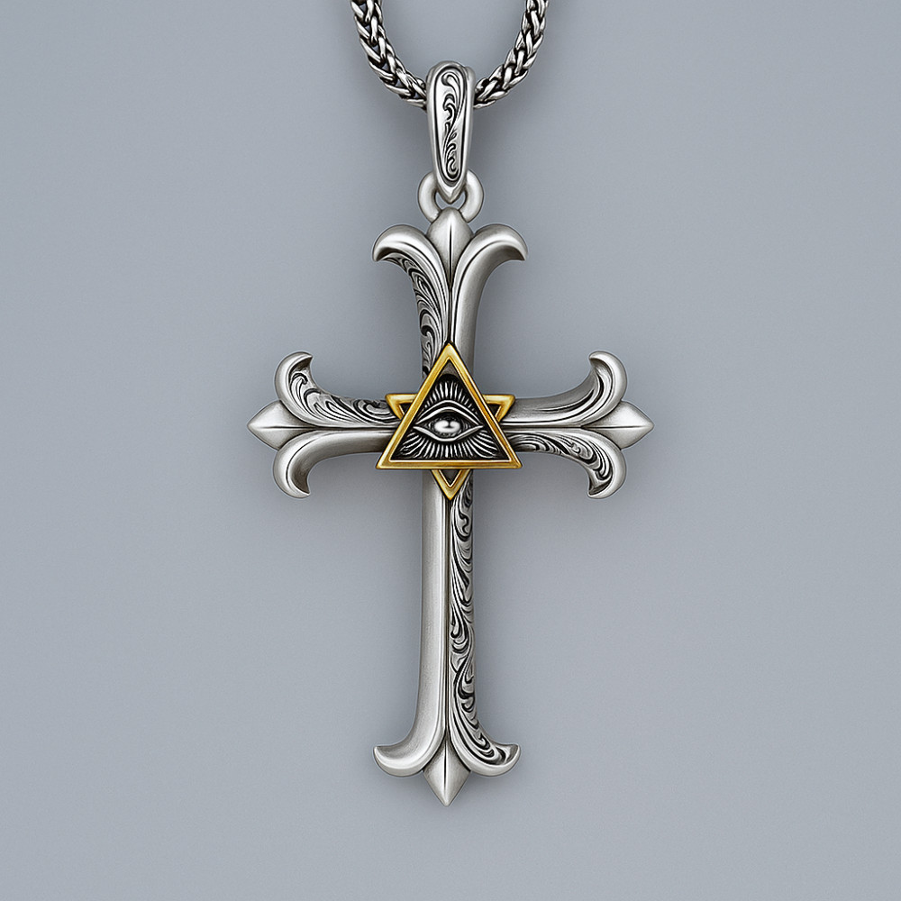Pendentif homme croix oeil de la providence argent massif