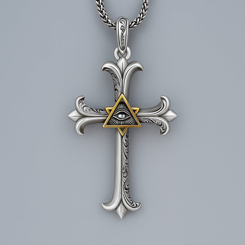 Pendentif homme croix oeil de la providence argent massif