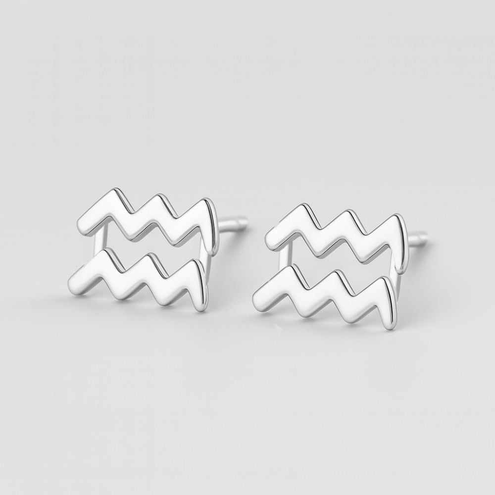 Sterling Silver Stud Earrings Zodiac Aquarius