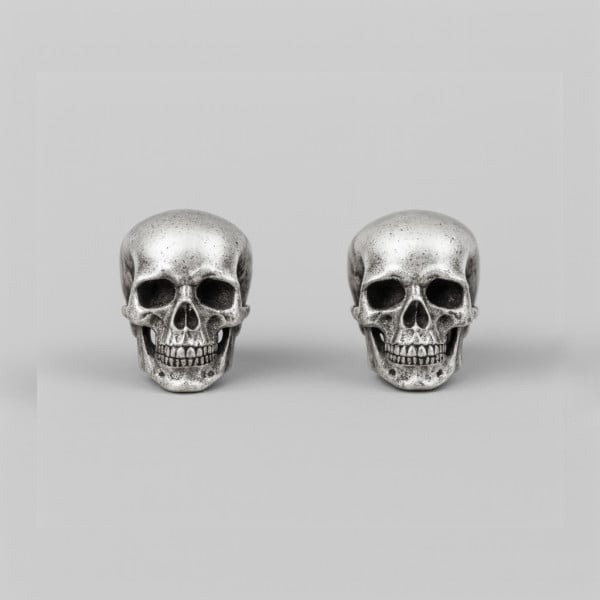 Men's silver skull stud earrings