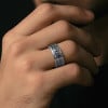 Bague homme argent dome tournant double ligne motif grecque