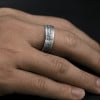 Bague homme argent dome tournant double ligne motif grecque