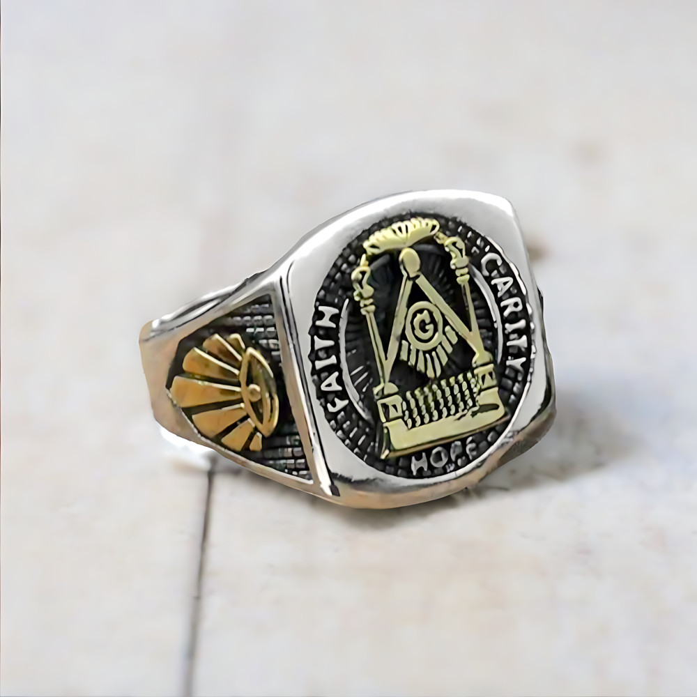 Bague chevaliere argent massif homme Franc-maçonnerie 1602