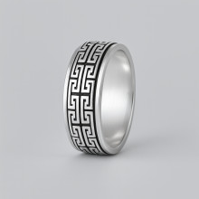 Men's Sterling Silver Greek Key Spinner Dome RIng