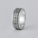 Anillo de plata para hombre con cúpula giratoria con motivo griego de doble línea.