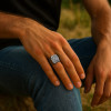 Bague chevalière ouverte argent fleur de lys