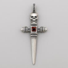 Men's Sterling Silver St. James's Cross Skull Ziconia Inlay Pendant
