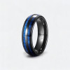 Bague mariage personnalisee tungstene noir lignes bleues bois