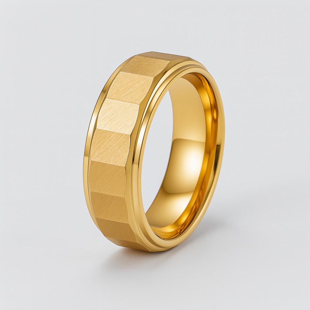 N Bague homme anneau tungstene facetttee