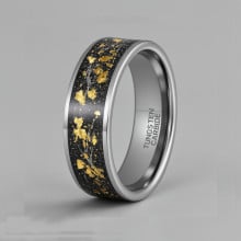 Tungsten Wedding Ring with 18K Gold Leaf – Free Personalized Engraving
