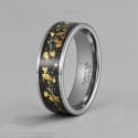 Bague alliance tungstène avec feuilles d’or 18K – Gravure personnalisée offerte