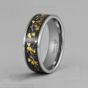 Bague alliance tungstène avec feuilles d’or 18K – Gravure personnalisée offerte
