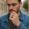 Bague personnalisee homme anneau tungstene ligne sable opale