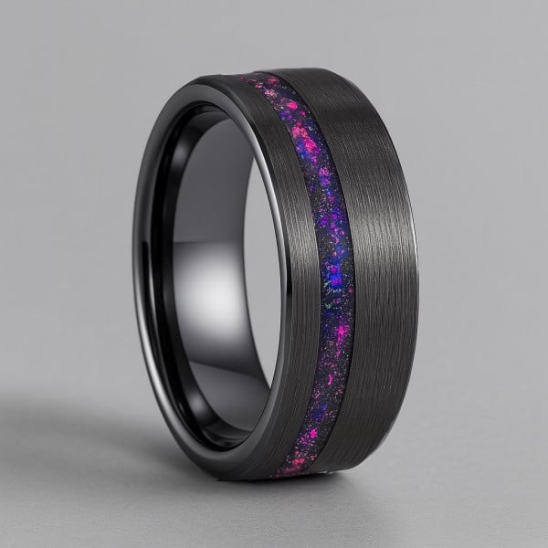 Personalized men's ring tungsten ring opal sand line