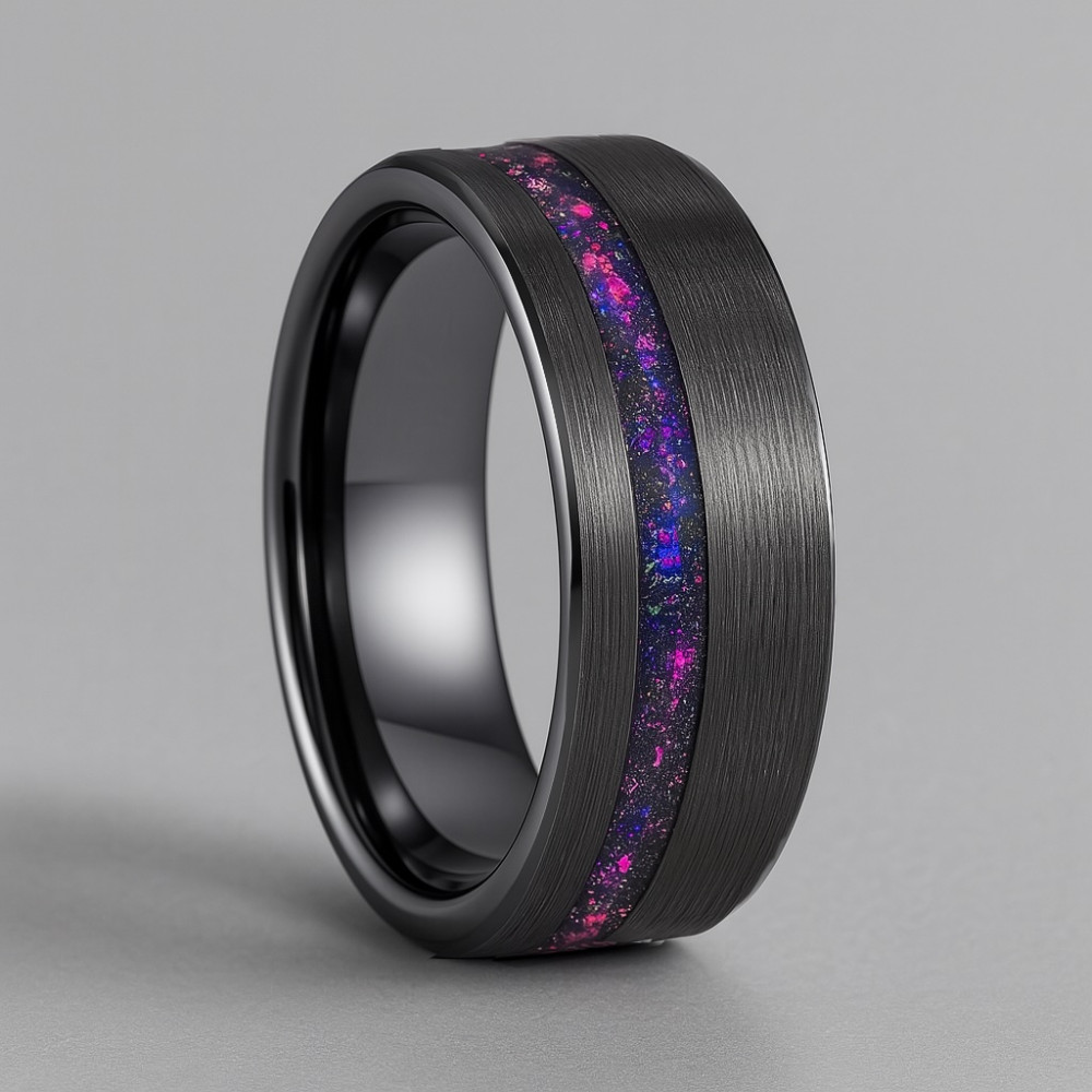 Personalized men's ring tungsten ring opal sand line