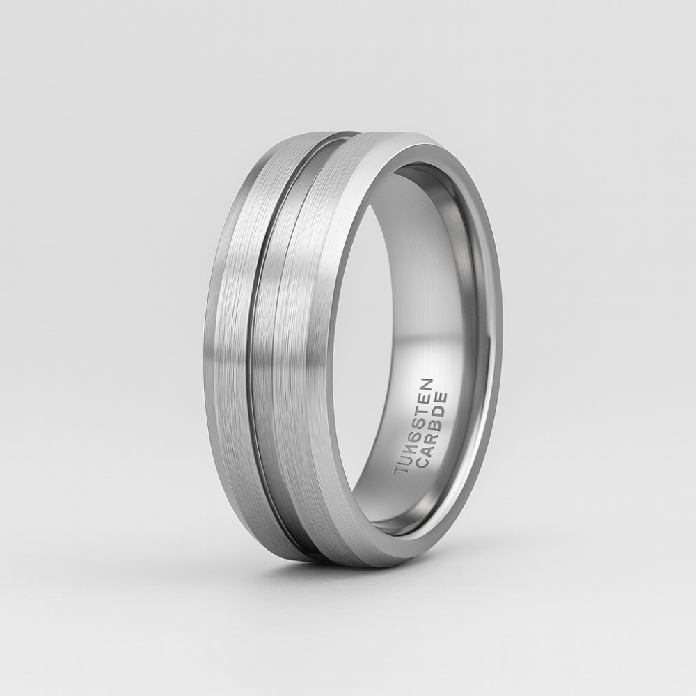 Bague personnalisee tungstene noir rainure brosse