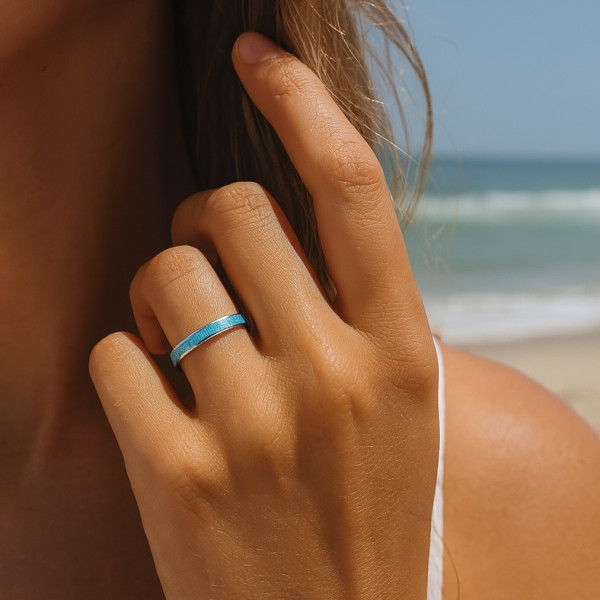 Bague de mariage titane Sertie de turquoise Gravure offerte 2781