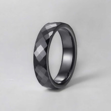Customizable faceted black ceramic ring