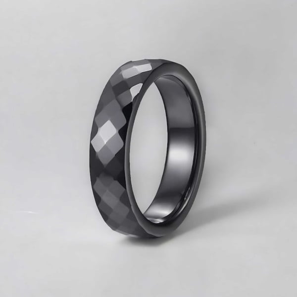 N6mm Bague personnalisee femme anneau ceramique noire facettes