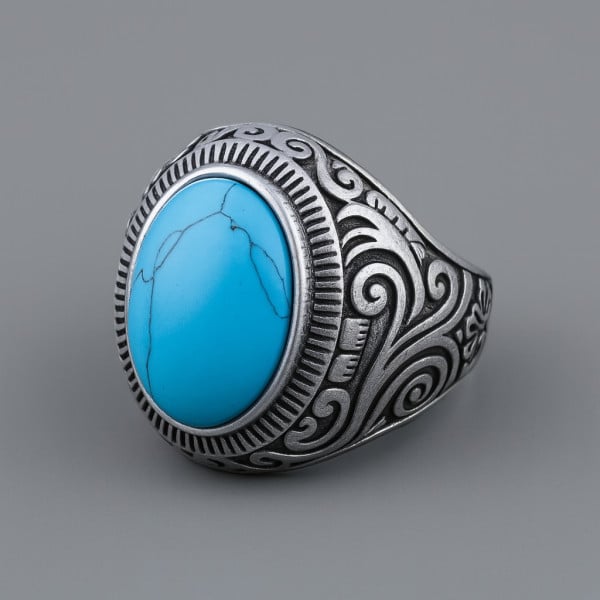 Bague acier chevaliere homme pierre turquoise ovale celtique