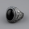 Bague acier chevaliere homme pierre turquoise ovale celtique
