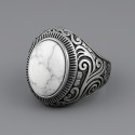 Bague acier chevaliere homme pierre turquoise ovale celtique
