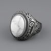 Bague acier chevaliere homme pierre turquoise ovale celtique
