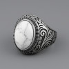 Bague acier chevaliere homme pierre turquoise ovale celtique