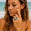 Bague acier chevaliere homme pierre turquoise ovale celtique