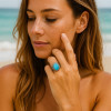 Bague acier chevaliere homme pierre turquoise ovale celtique