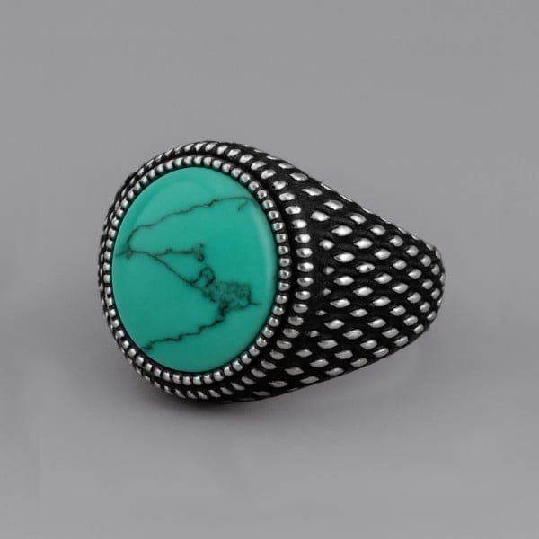 Anello da uomo in acciaio inossidabile con cavaliere turchese