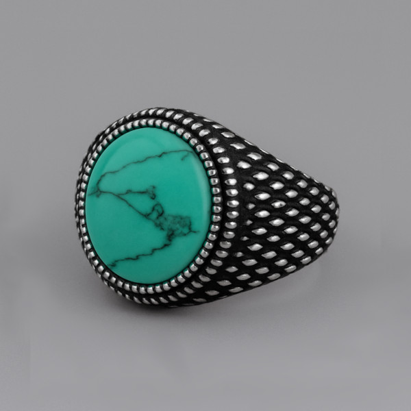 Anillo de hombre de acero inoxidable caballero turquesa