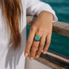 V Bague homme acier inoxydable chevaliere turquoise