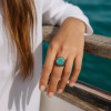 V Bague homme acier inoxydable chevaliere turquoise