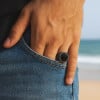 V Bague homme acier inoxydable chevaliere turquoise